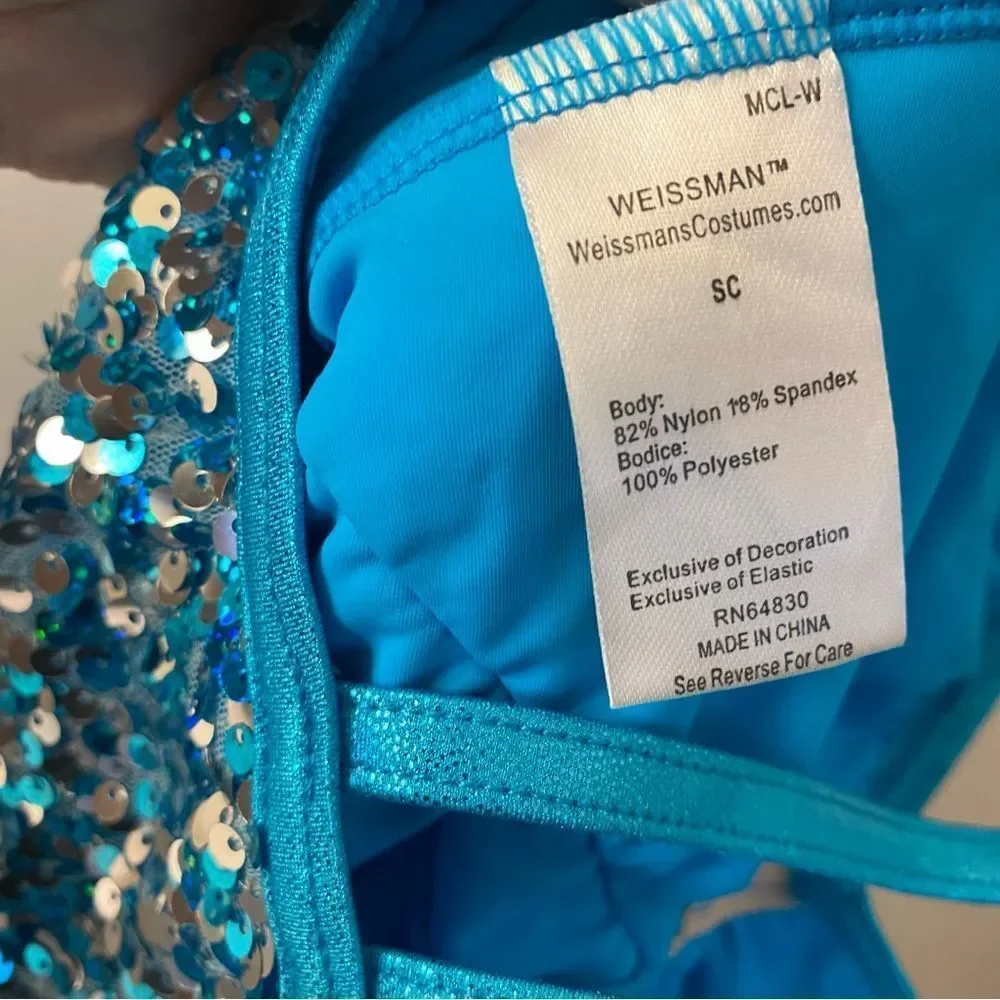 Weissman dance costume aqua blue sequin fringe flapper Little Brown Jug 10425 SC